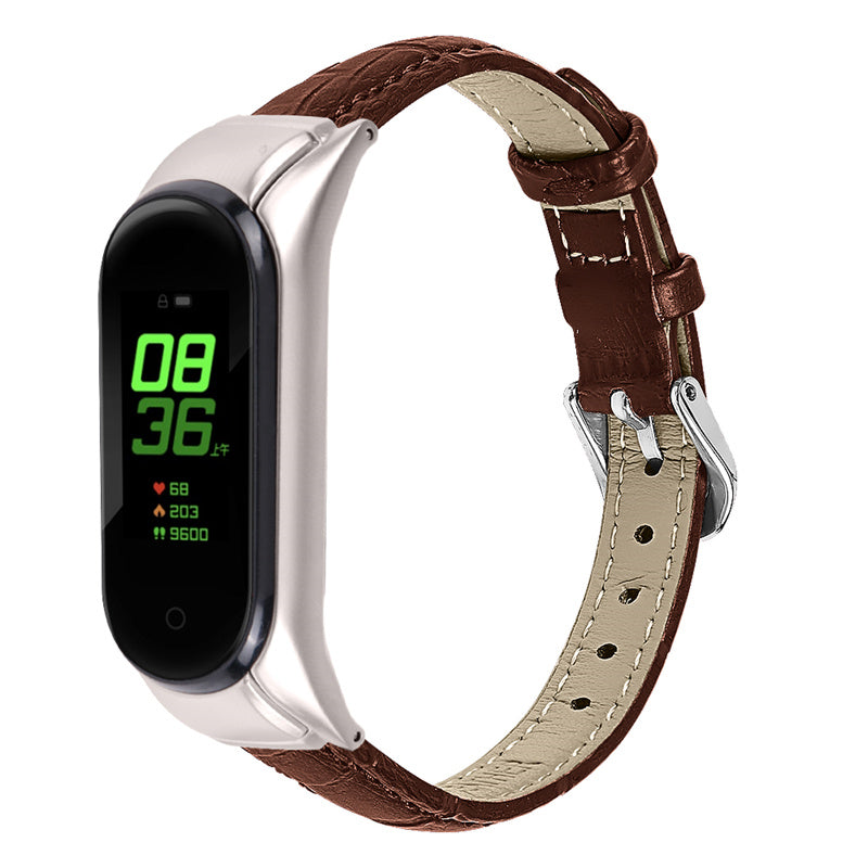 For Xiaomi Mi Band 7 Buckle Design Top Layer Cowhide Leather Bamboo Grain Adjustable Watch Band with Silver Protective Cover For Xiaomi Mi Band 7 Buckle Design Top Layer Cowhide Leather Bamboo Grain Adjustable Watch Band with Silver Protective Cover